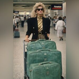 Vintage World Traveler 80s/90s Leather Luggage – Green Samsonite Set (3-Piece)